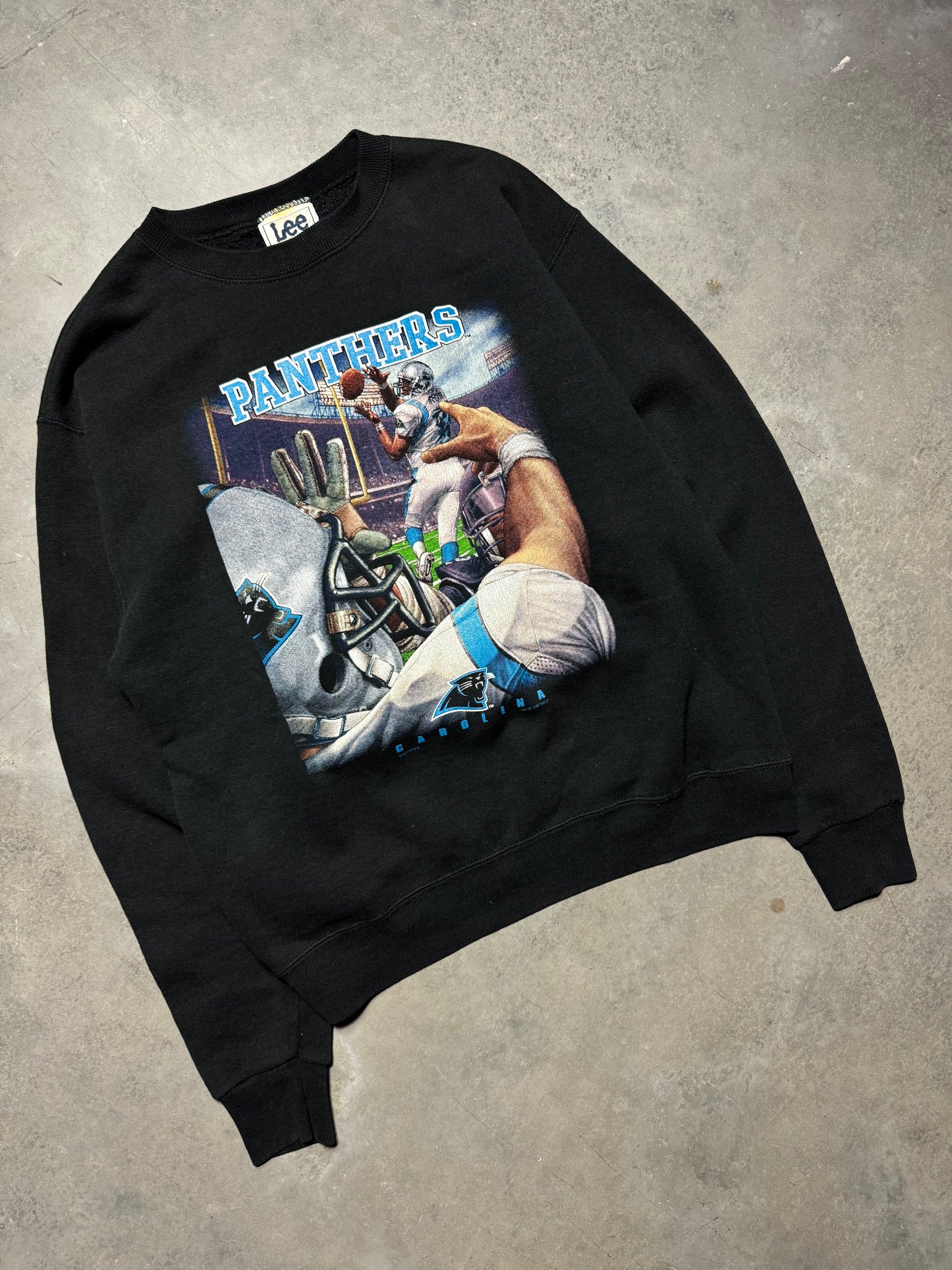 1997 Carolina Panthers Vintage Black Lee Sport POV Catch & Throw NFL Crewneck (Medium)