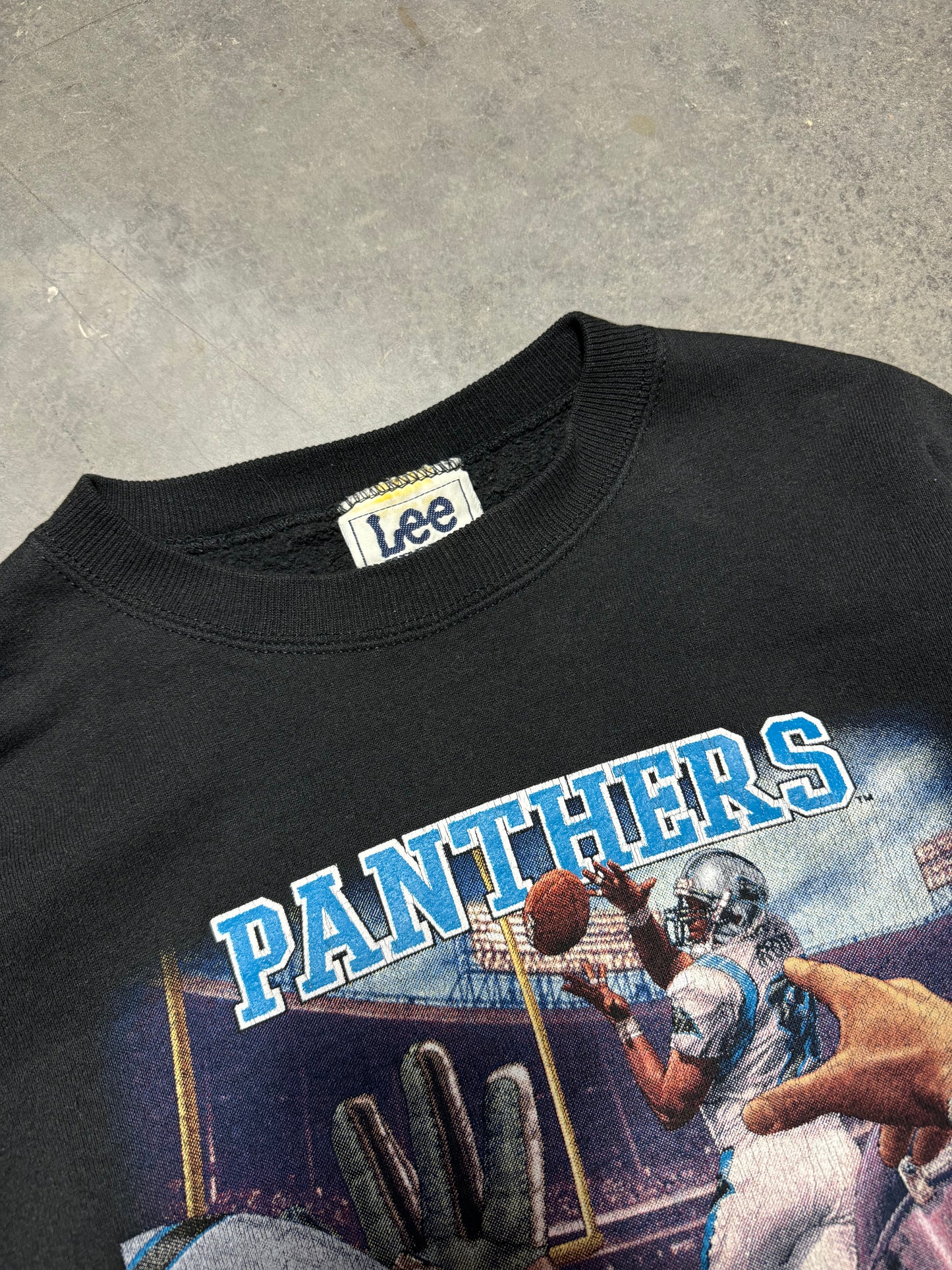 1997 Carolina Panthers Vintage Black Lee Sport POV Catch & Throw NFL Crewneck (Medium)