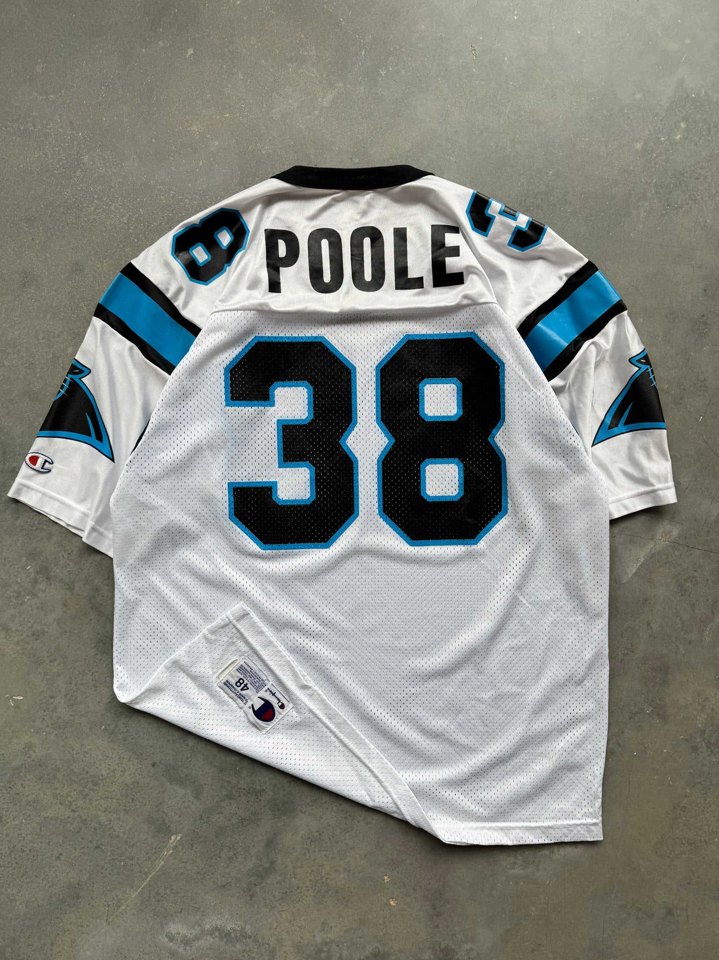 1996 Carolina Panthers Tyrone Poole Vintage White Champion NFL Jersey (48/XL)