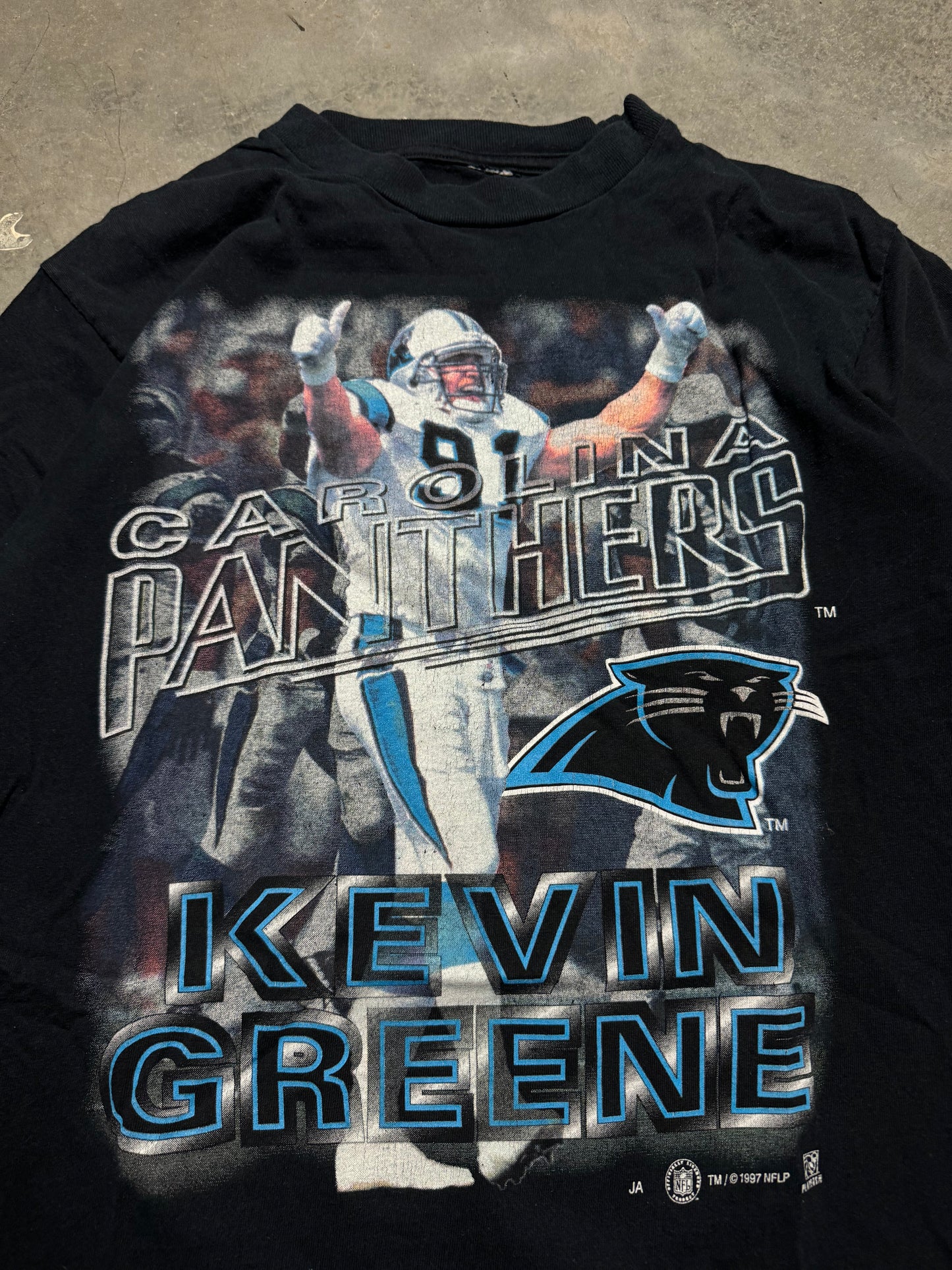 1997 Carolina Panthers Kevin Greene Vintage NFL Player Tee (Small)