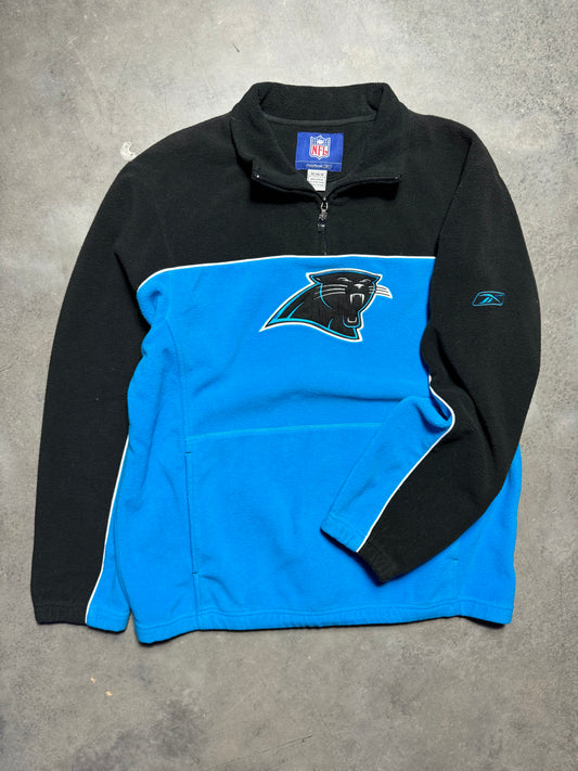 00’s Carolina Panthers Vintage Colorblocked Reebok Quarter Zip Embroidered Fleece NFL Pullover (Medium)