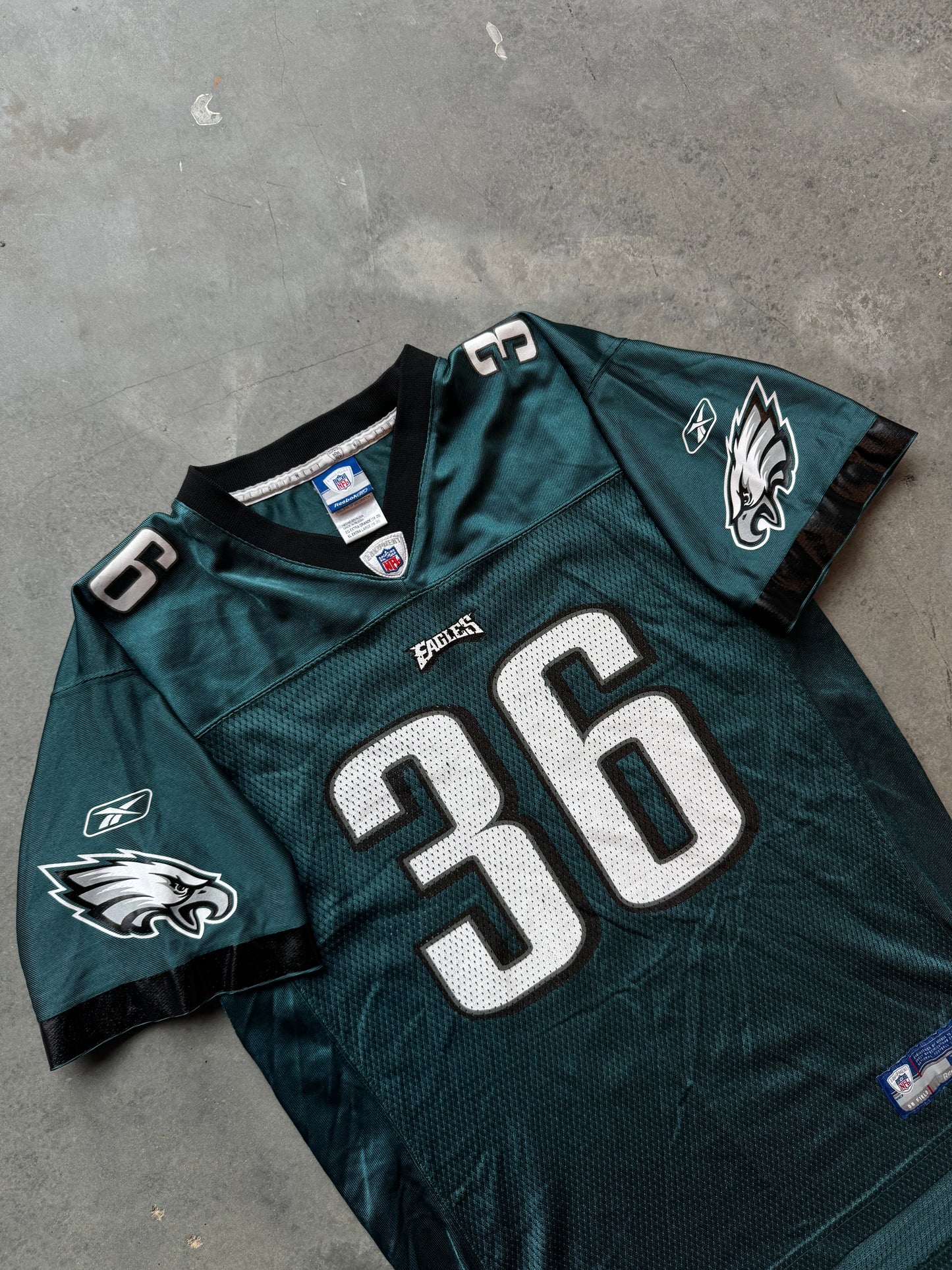 00’s Philadelphia Eagles Brian Westbrook Vintage Reebok Midnight Green NFL Jersey (Youth XL)