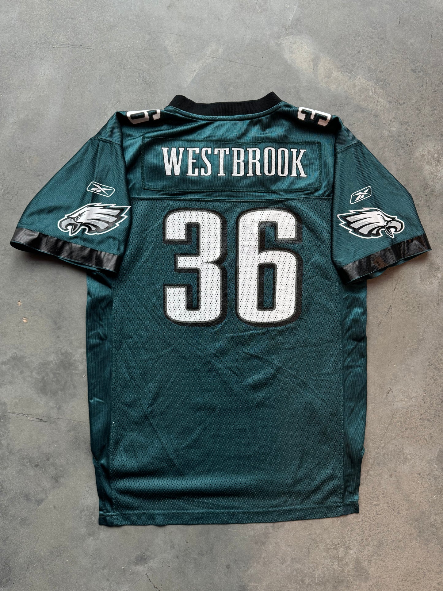 00’s Philadelphia Eagles Brian Westbrook Vintage Reebok Midnight Green NFL Jersey (Youth XL)