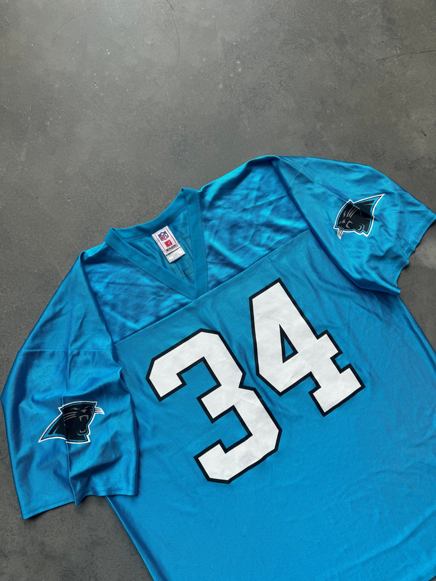 00’s Carolina Panthers DeAngelo Williams Vintage Electric Blue NFL Jersey (XL)