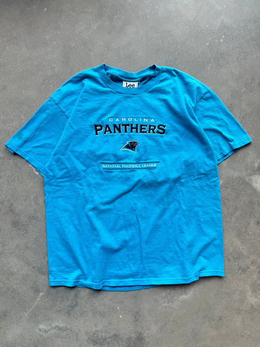 90’s Carolina Panthers Vintage Lee Sport Electric Blue Fully Embroidered NFL Tee (XL)