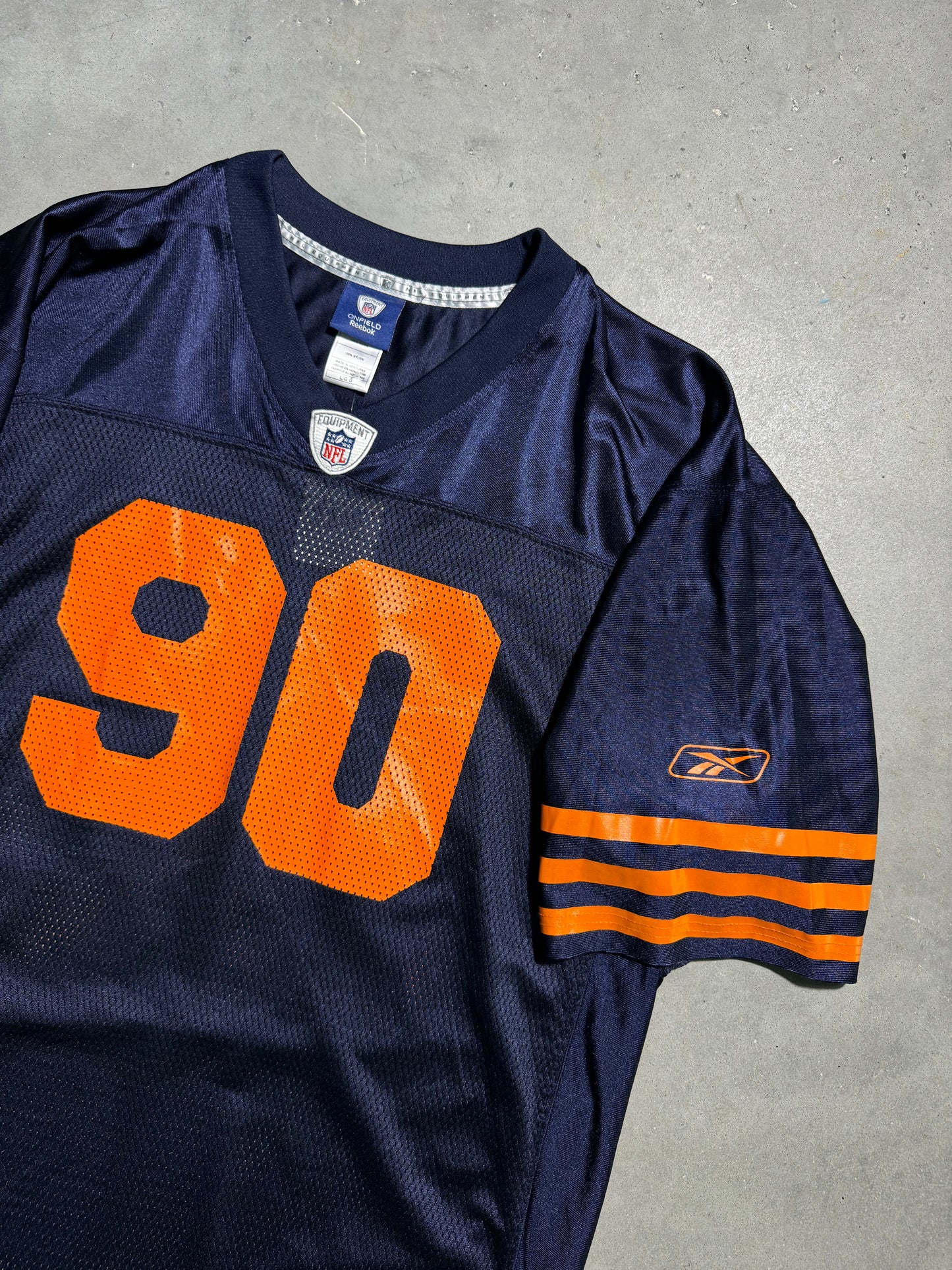 00’s Chicago Bears Julius Peppers Vintage Navy Blue Reebok Throwback NFL Jersey (Large)