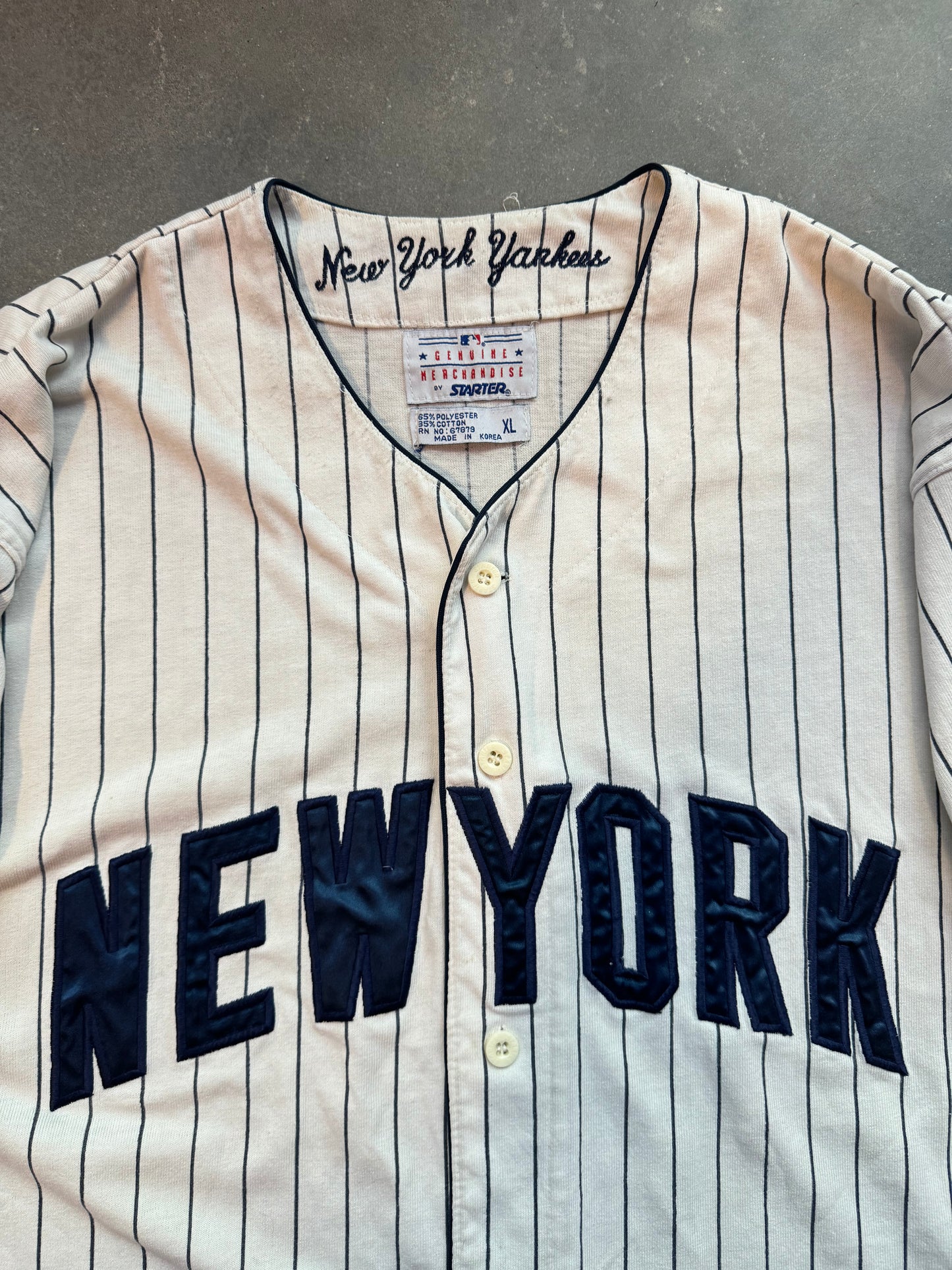 90’s New York Yankees Vintage Starter 1923 Pinstriped Retro Heavy Cotton MLB Jersey (XL)