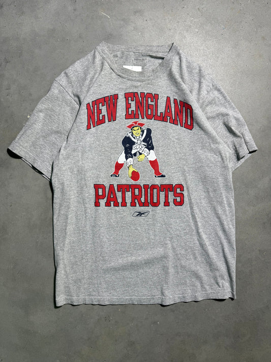 00’s New England Patriots Vintage Grey Pat The Patriot Reebok NFL Throwback Tee (Medium)