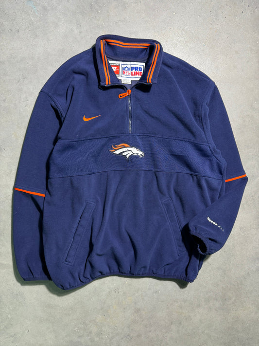 90’s Denver Broncos Vintage Nike Team Sports Fleece Embroidered Half Zip NFL Pro Line Sideline Pullover (Large)