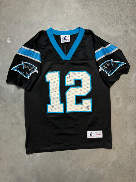 90’s Carolina Panthers Kerry Collins Vintage Black Logo Athletic NFL Jersey (Youth Medium)