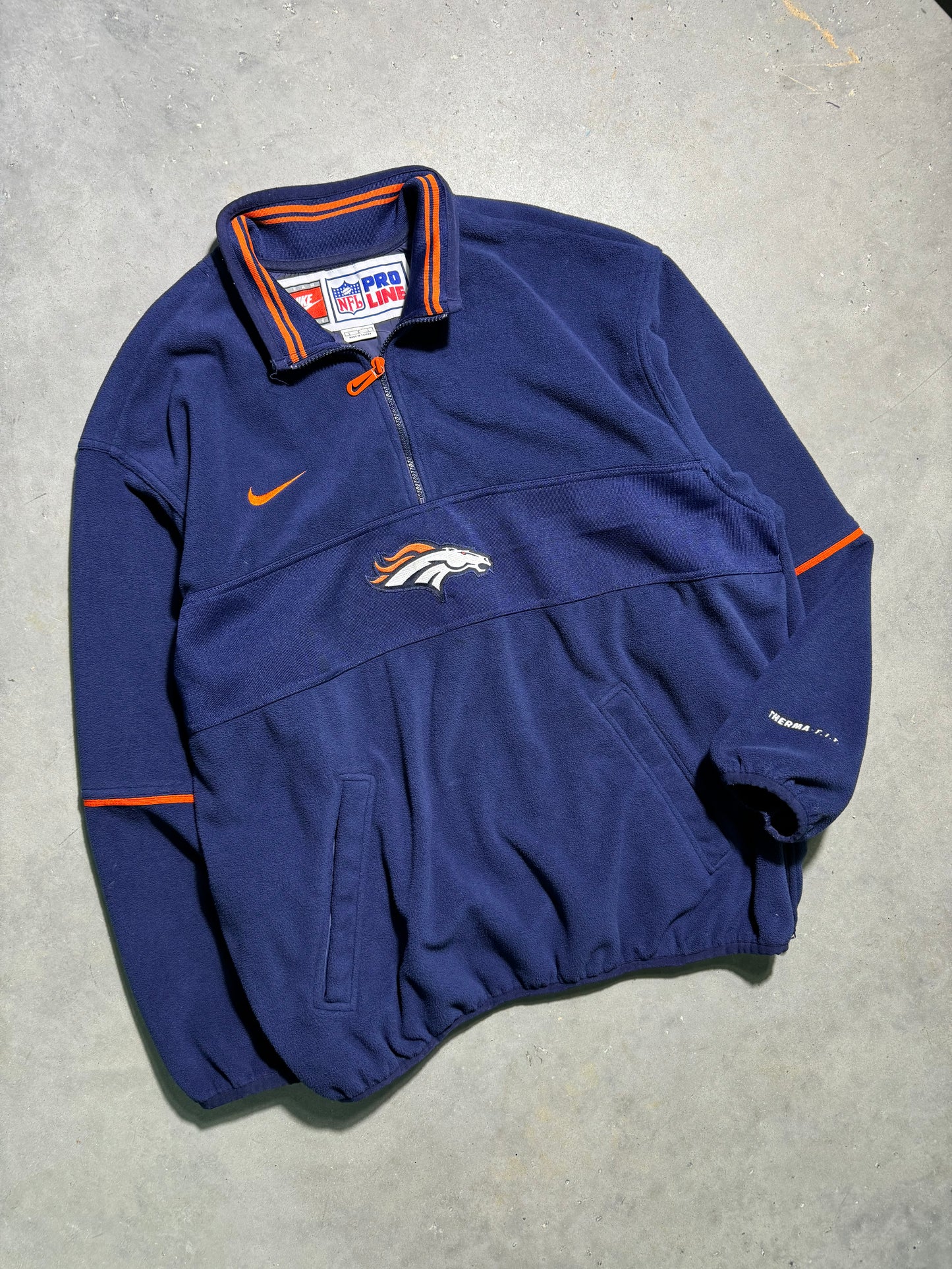 90’s Denver Broncos Vintage Nike Team Sports Fleece Embroidered Half Zip NFL Pro Line Sideline Pullover (Large)