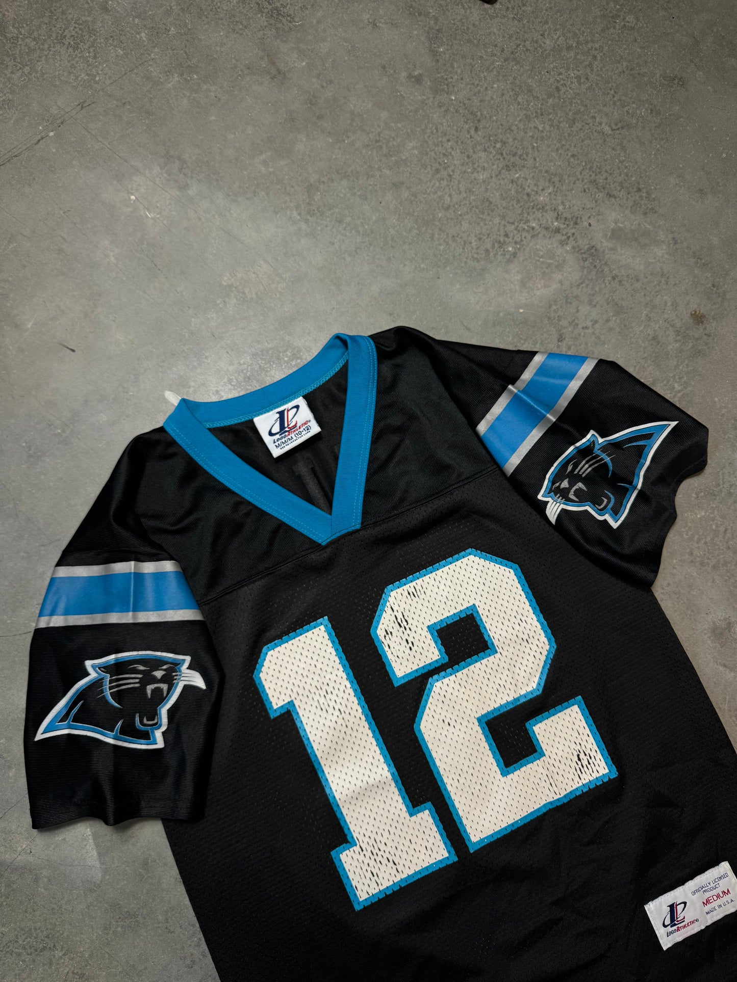 90’s Carolina Panthers Kerry Collins Vintage Black Logo Athletic NFL Jersey (Youth Medium)