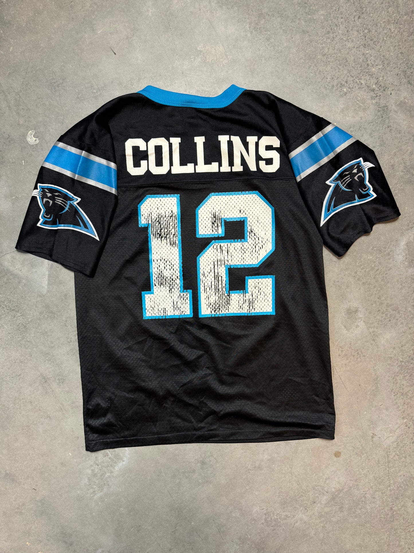 90’s Carolina Panthers Kerry Collins Vintage Black Logo Athletic NFL Jersey (Youth Medium)
