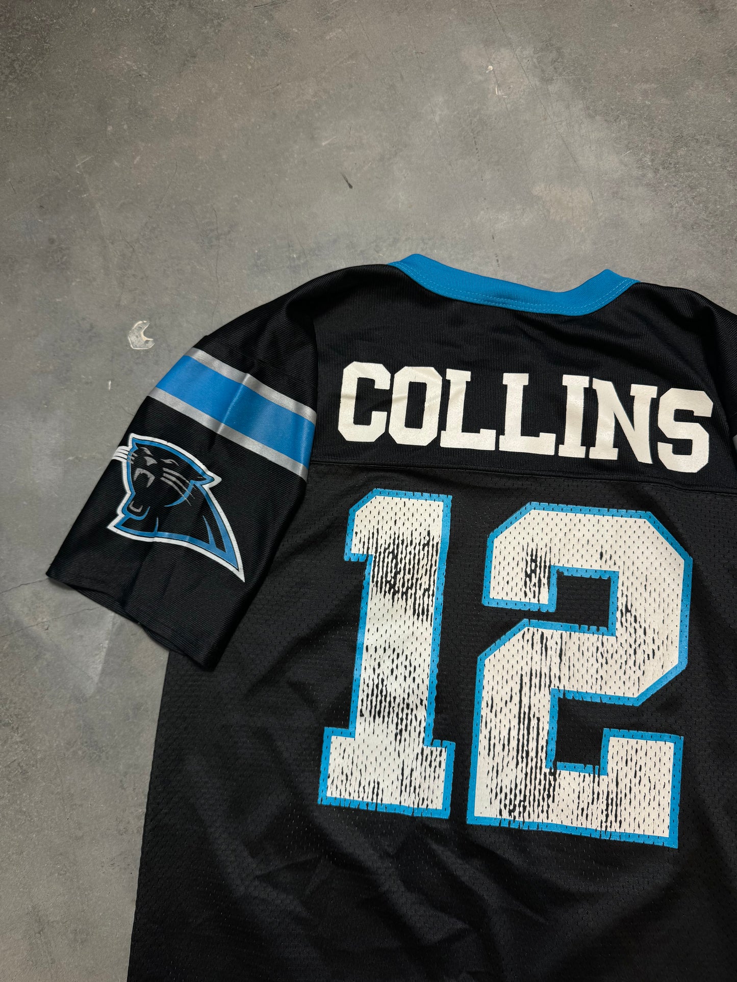 90’s Carolina Panthers Kerry Collins Vintage Black Logo Athletic NFL Jersey (Youth Medium)