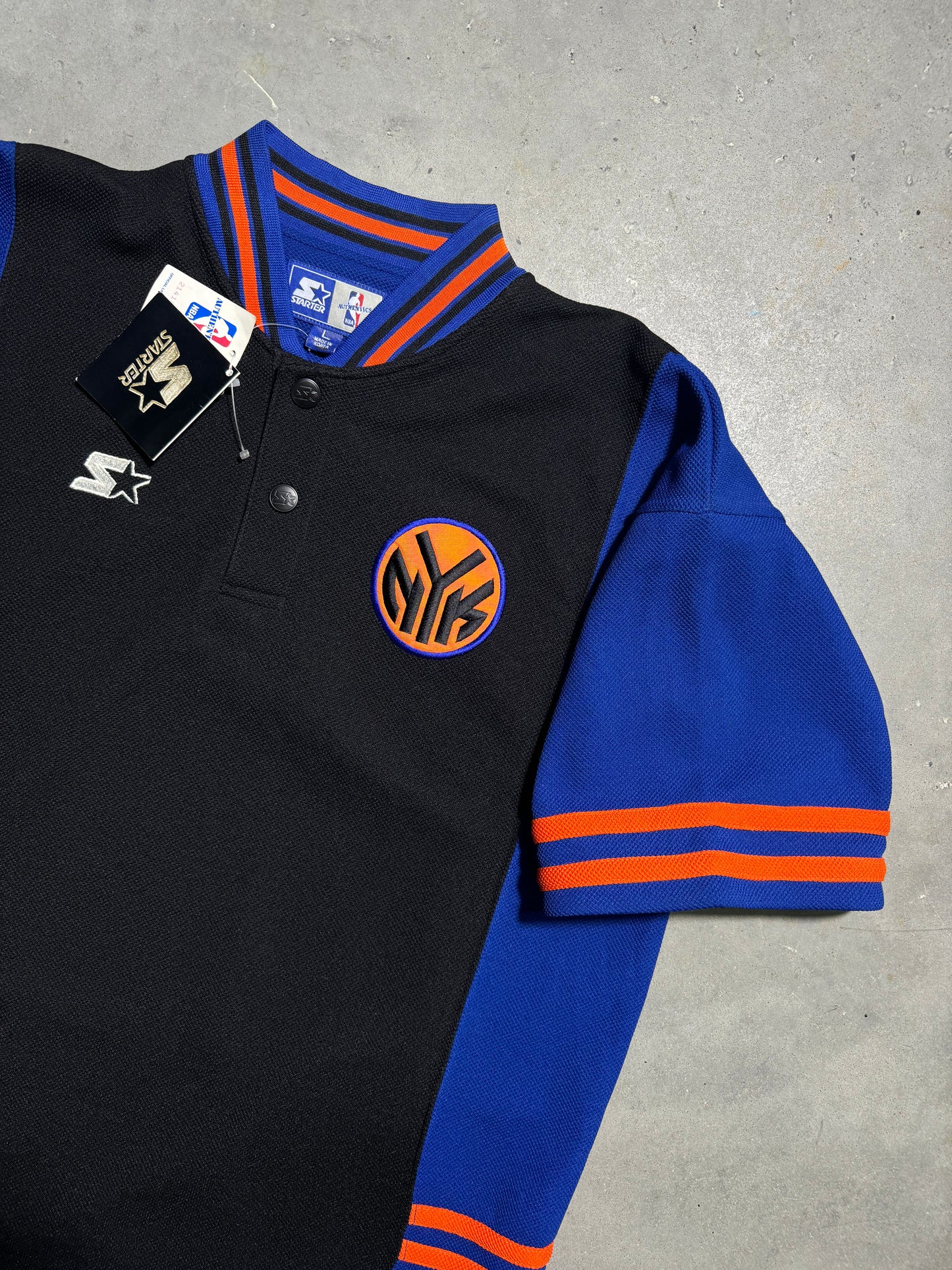 1997/98 New York Knicks Vintage Starter Heavyweight Button Snap Pullover NBA Shooting Warm Up Shirt - Deadstock (48/Large)