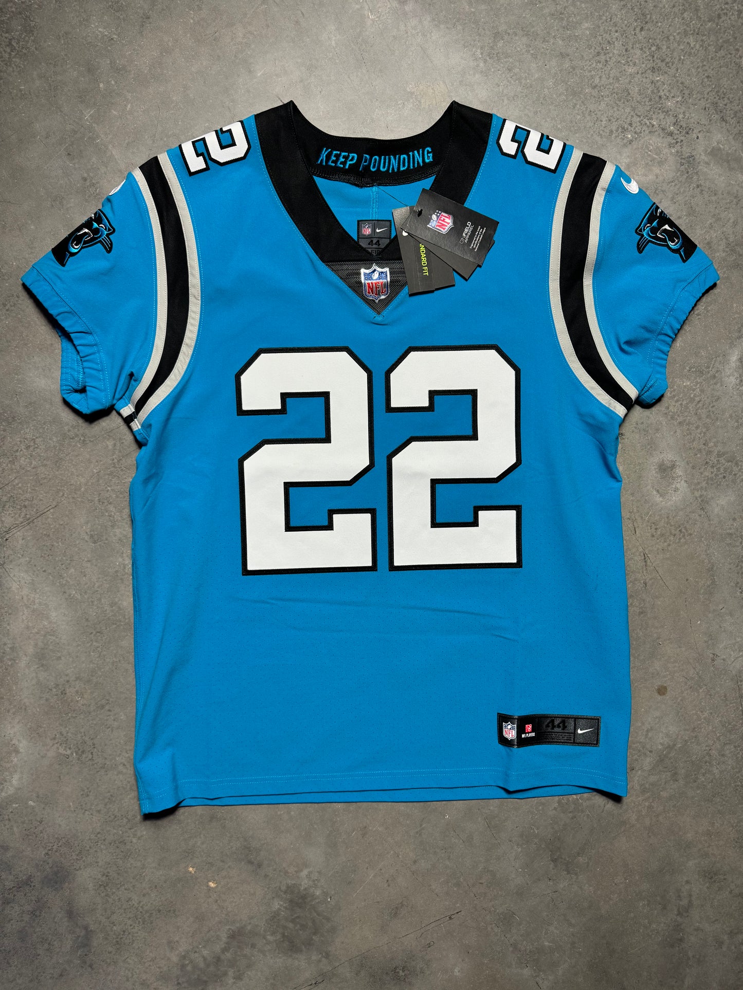 2021 Carolina Panthers Christian McCaffrey Nike Blue Alternate Vapor FUSE Elite On Field Stitched Authentic NFL Jersey - Deadstock (44/Large)
