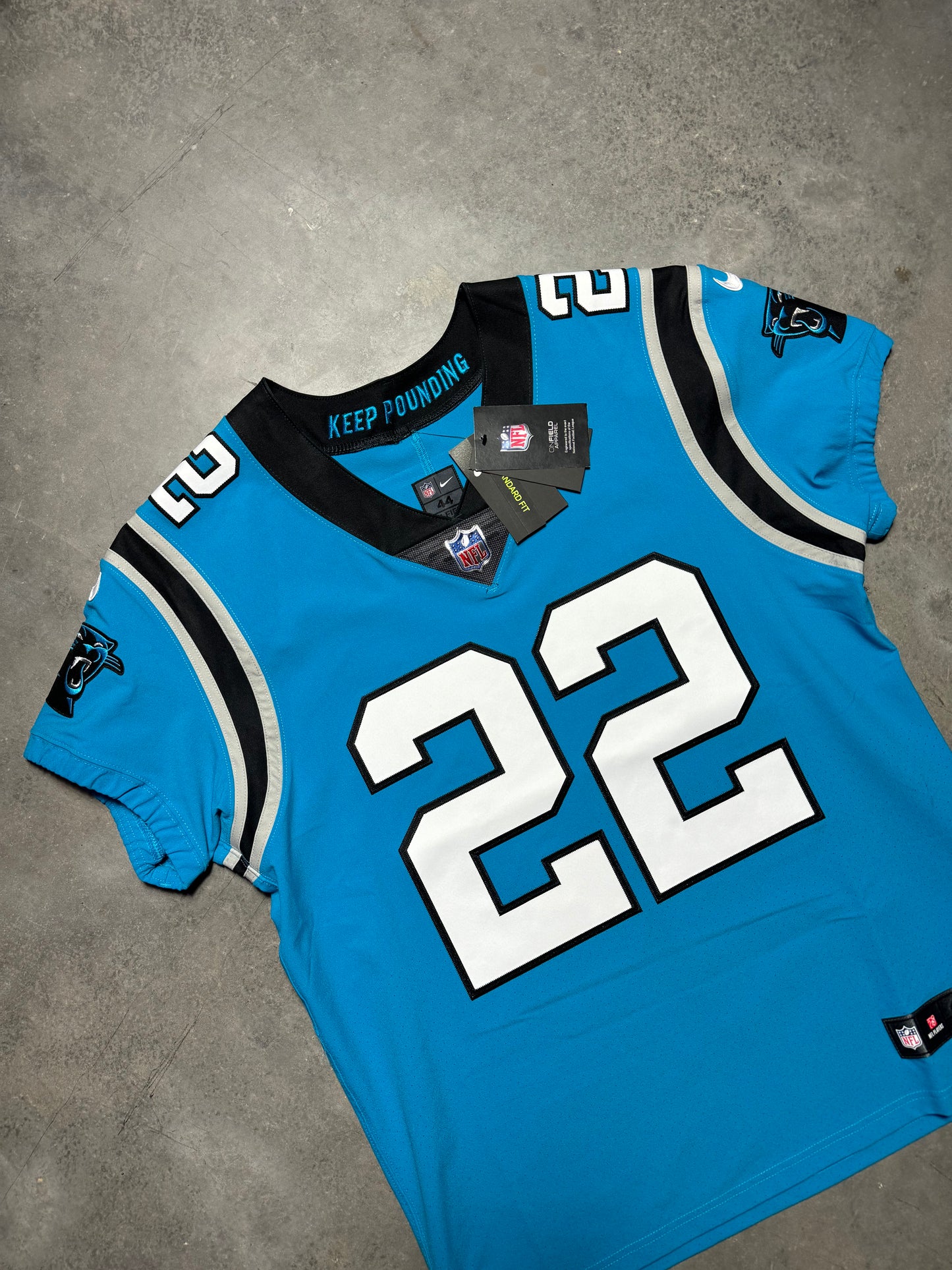 2021 Carolina Panthers Christian McCaffrey Nike Blue Alternate Vapor FUSE Elite On Field Stitched Authentic NFL Jersey - Deadstock (44/Large)