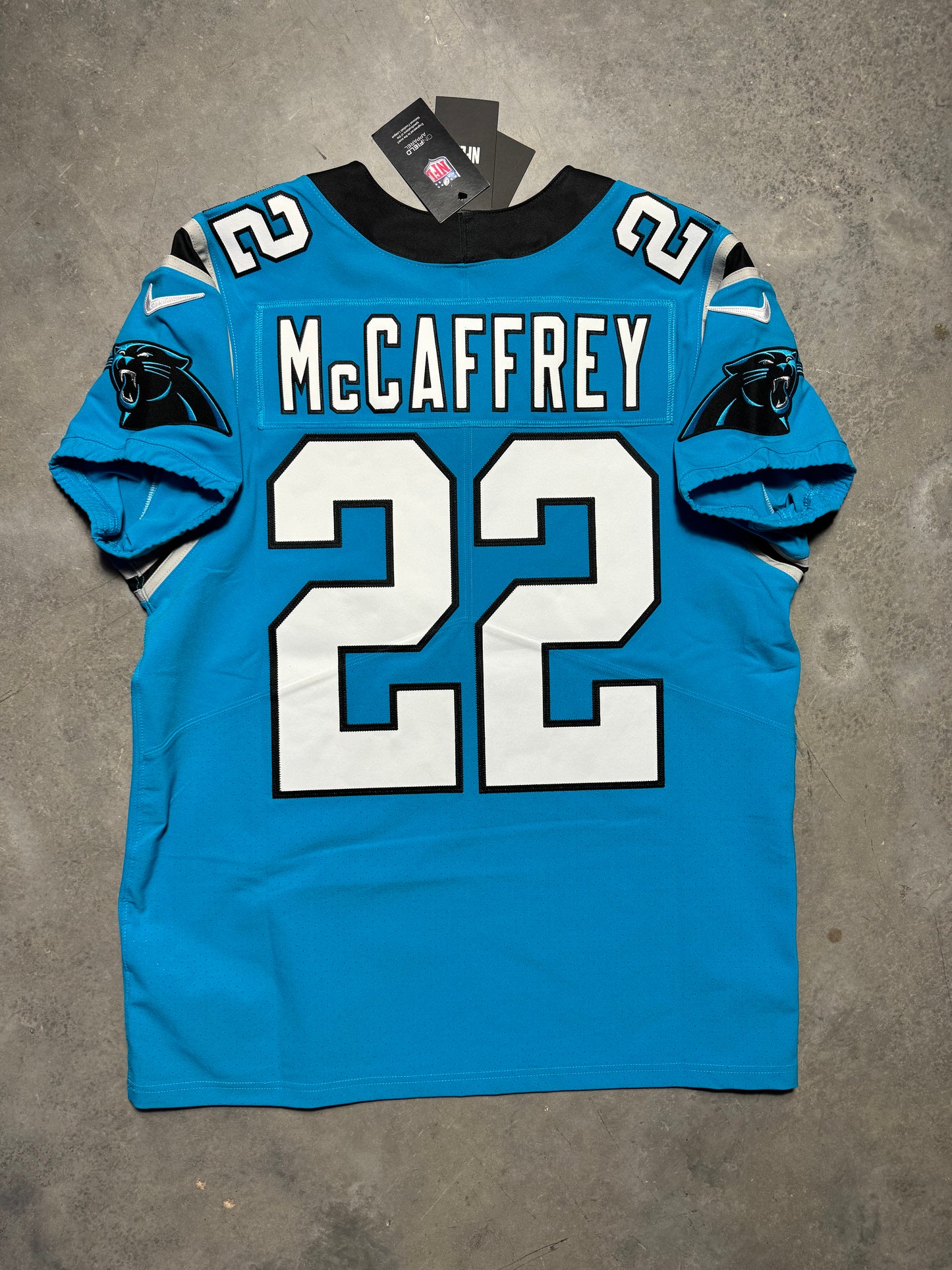 2021 Carolina Panthers Christian McCaffrey Nike Blue Alternate Vapor FUSE Elite On Field Stitched Authentic NFL Jersey - Deadstock (44/Large)