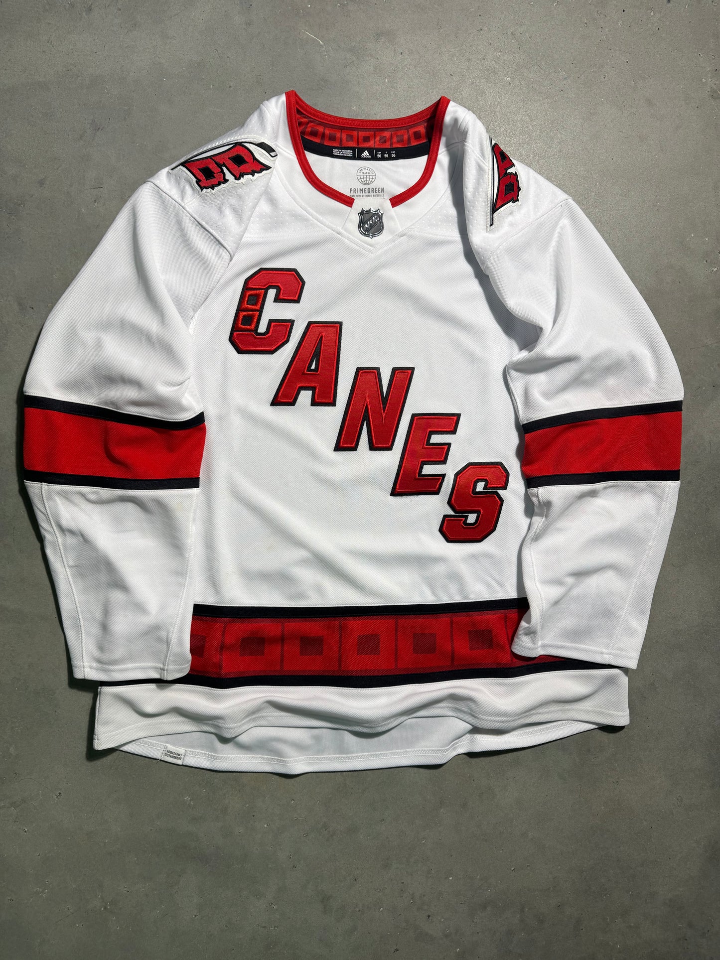 2020’s Carolina Hurricanes White “CANES” Adidas Authentic Fully Embroidered NHL Hockey Pro Jersey (56/XXL)