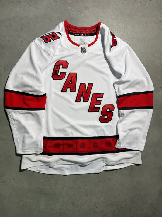 2020’s Carolina Hurricanes White “CANES” Adidas Authentic Fully Embroidered NHL Hockey Pro Jersey (56/XXL)