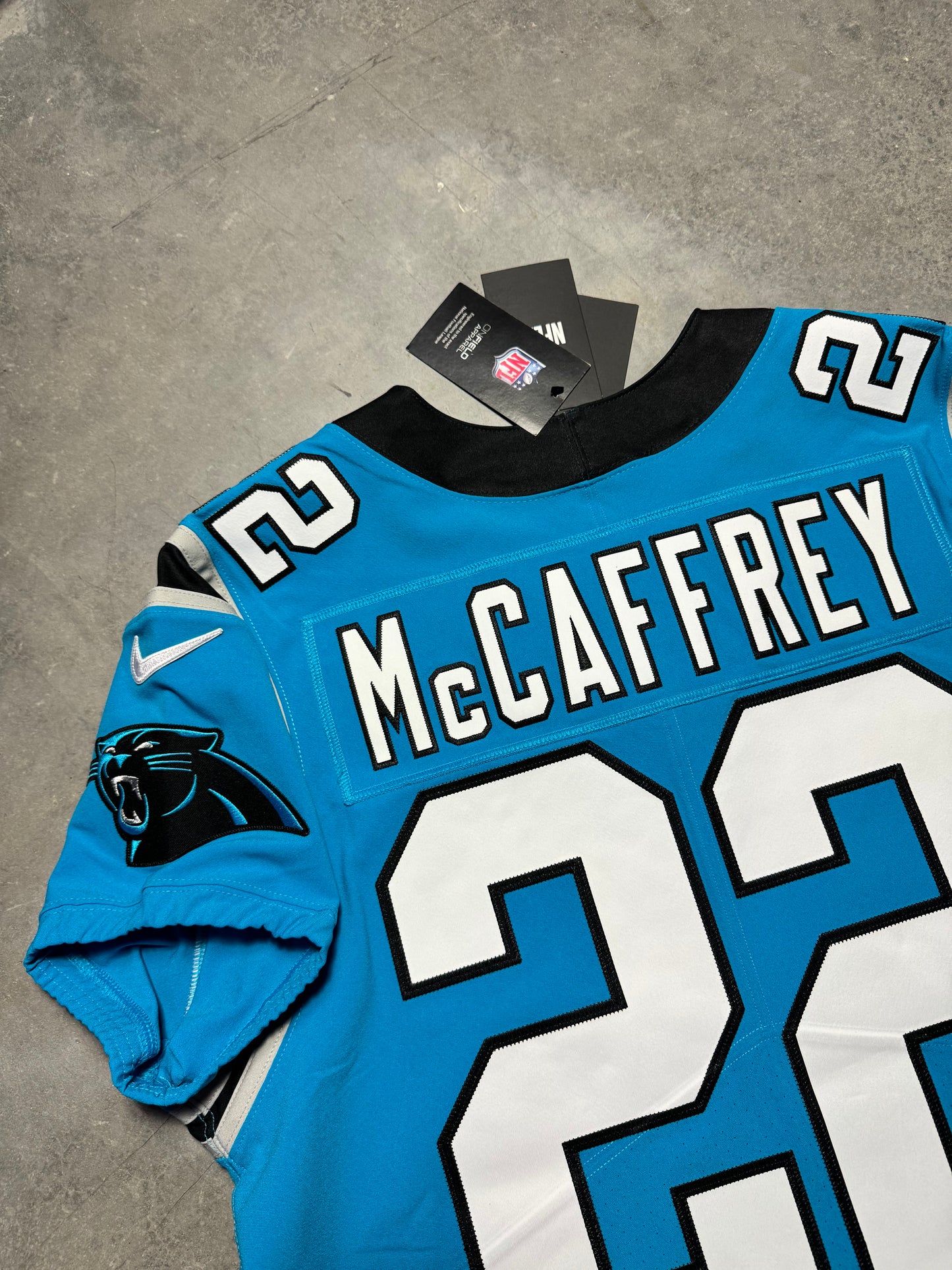 2021 Carolina Panthers Christian McCaffrey Nike Blue Alternate Vapor FUSE Elite On Field Stitched Authentic NFL Jersey - Deadstock (44/Large)