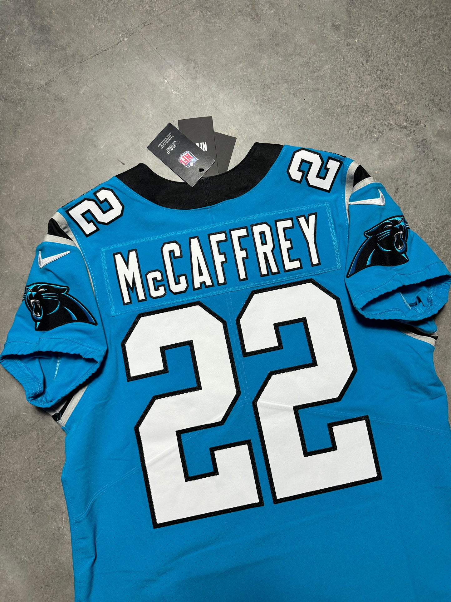 2021 Carolina Panthers Christian McCaffrey Nike Blue Alternate Vapor FUSE Elite On Field Stitched Authentic NFL Jersey - Deadstock (44/Large)