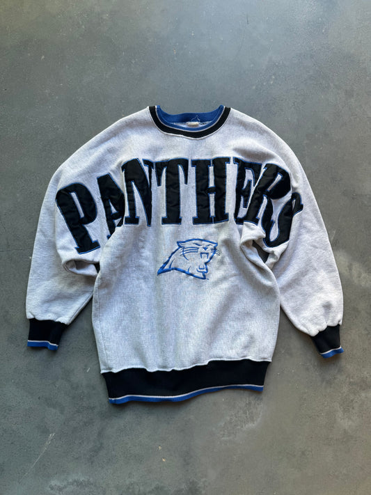 90’s Carolina Panthers Vintage Legends Sportswear Shoulder to Shoulder Embroidered NFL Spellout Crewneck (Large)