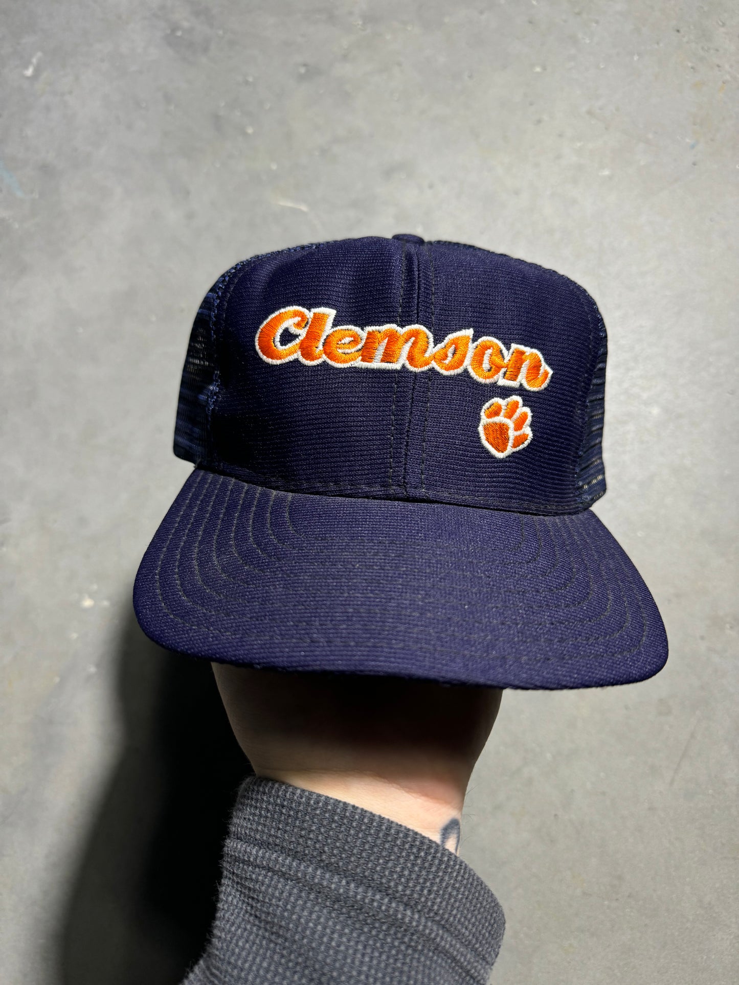 80’s Clemson Tigers Vintage Navy Blue College Trucker Snapback Hat (OSFA)