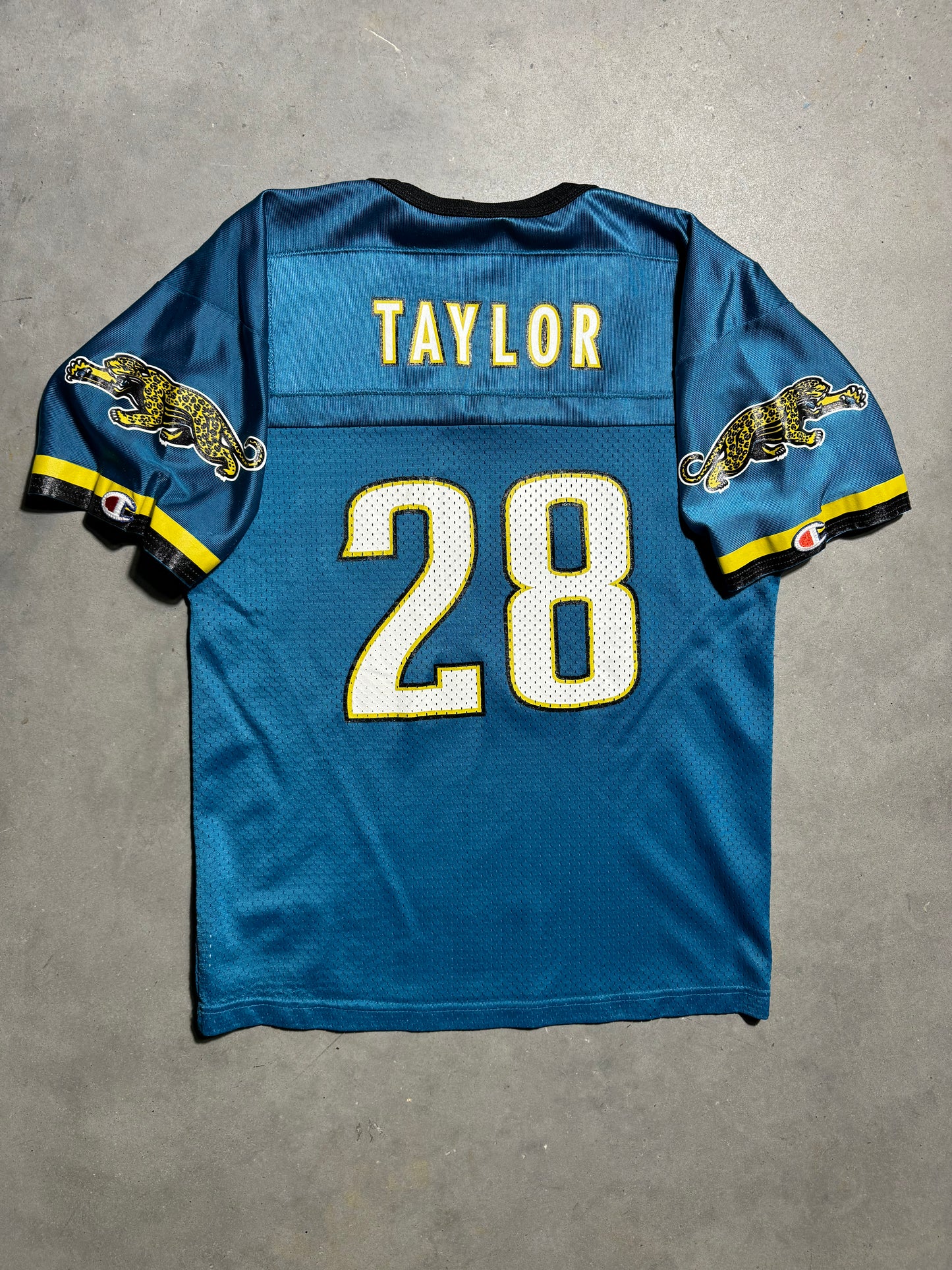 90’s Jacksonville Jaguars Fred Taylor Vintage Teal Prowler Logo Champion NFL Jersey (Youth Large)