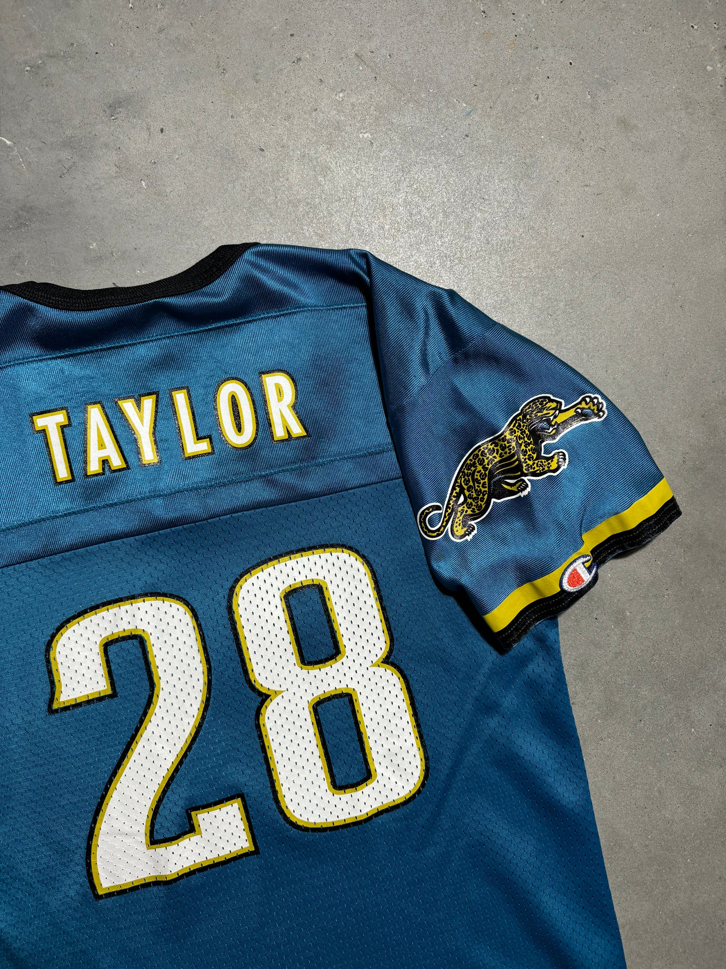 90’s Jacksonville Jaguars Fred Taylor Vintage Teal Prowler Logo Champion NFL Jersey (Youth Large)