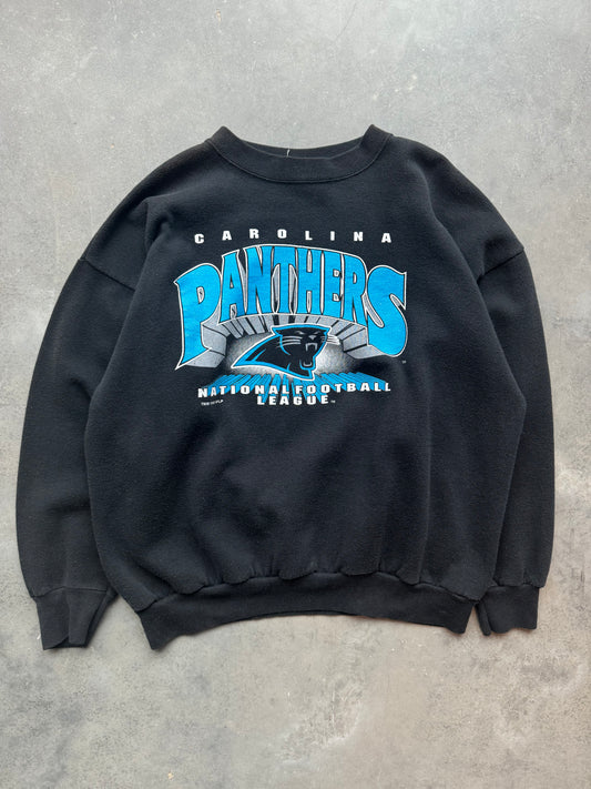 1993 Carolina Panthers Vintage Block Letter Spellout Burst Graphic NFL Crewneck (XL)