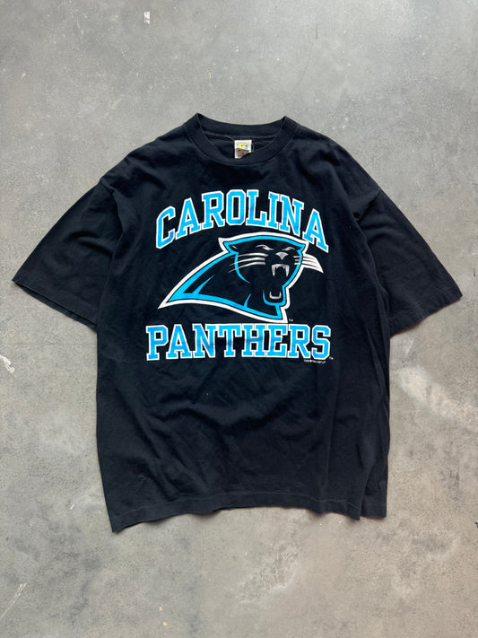 1993 Carolina Panthers Vintage Block Letter Spellout Big Logo NFL Tee (XL)