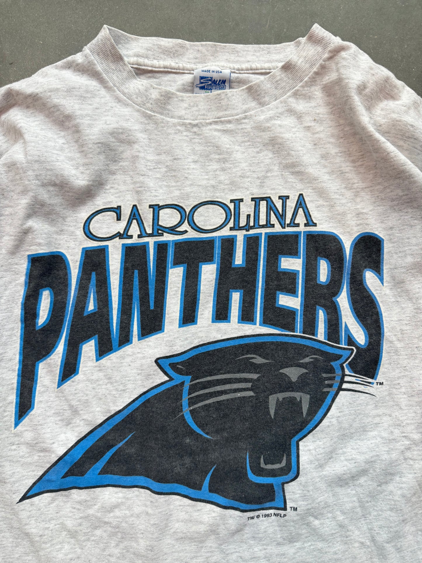 1993 Carolina Panthers Vintage Salem Sportswear Heather Grey Big Logo NFL Tee (XL)