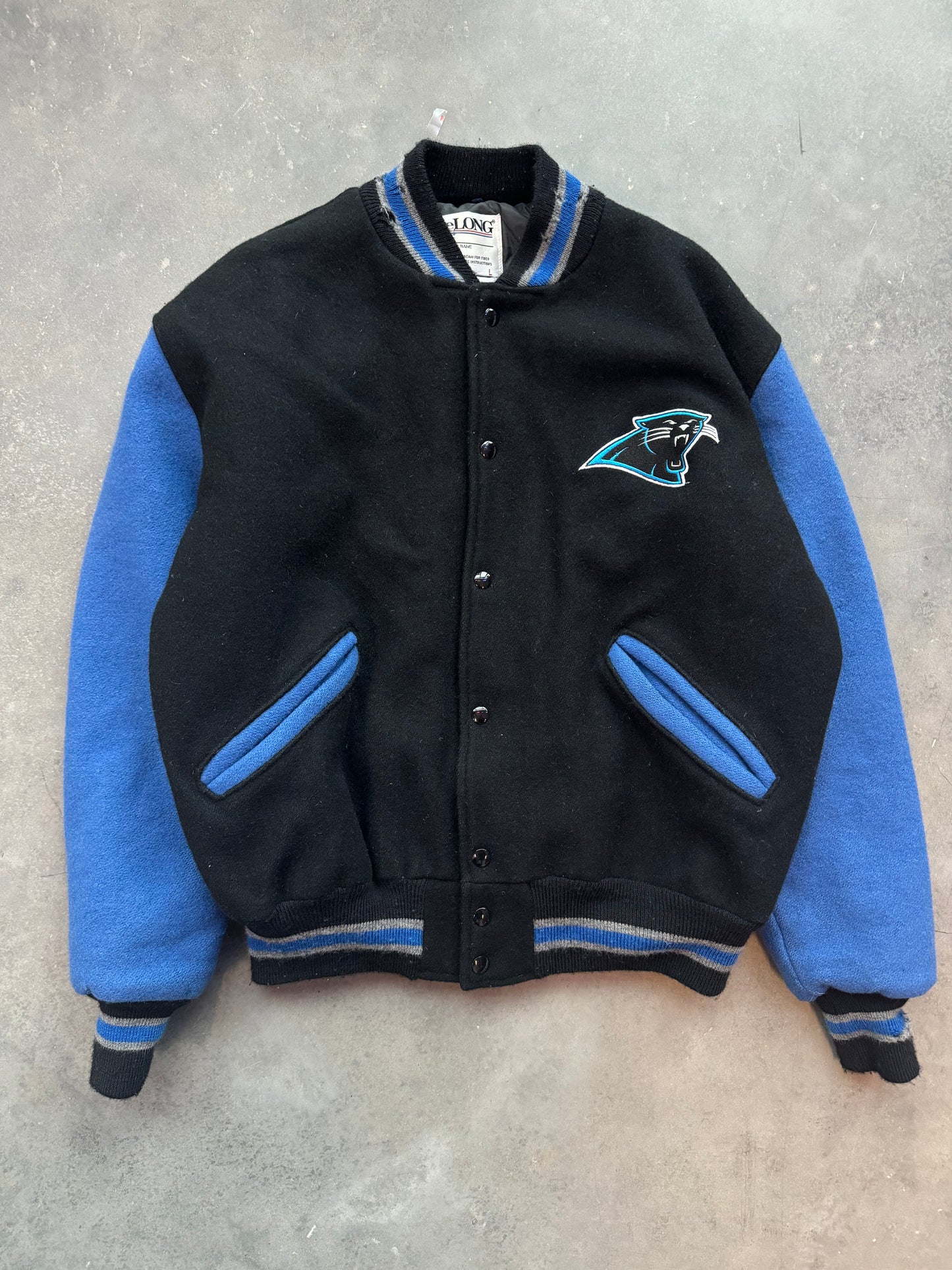 90’s Carolina Panthers Vintage DeLong Wool NFL Varsity Jacket (Large)