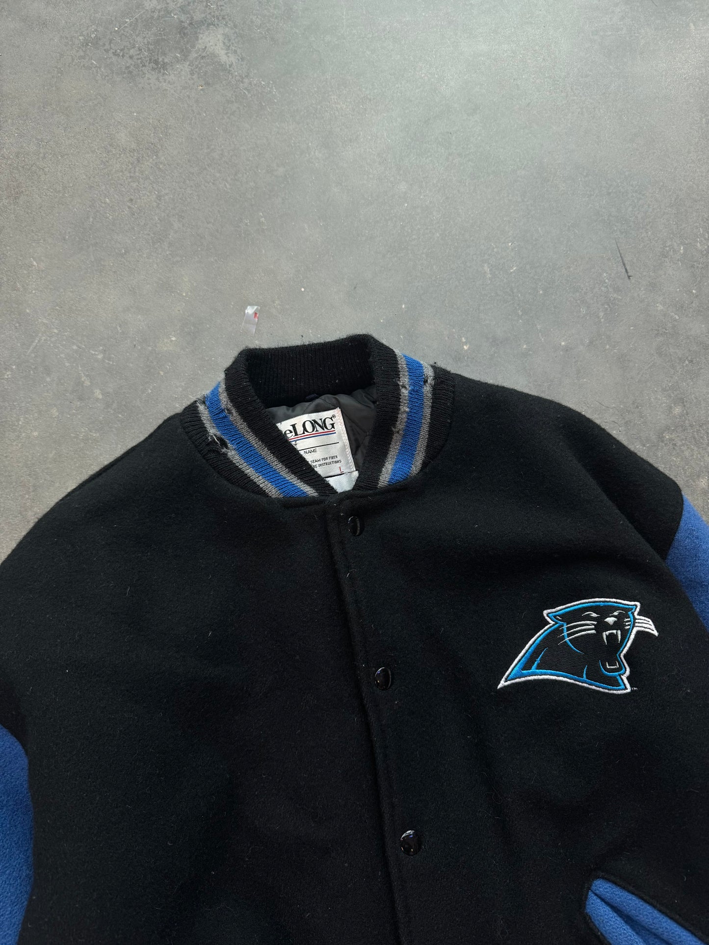 90’s Carolina Panthers Vintage DeLong Wool NFL Varsity Jacket (Large)