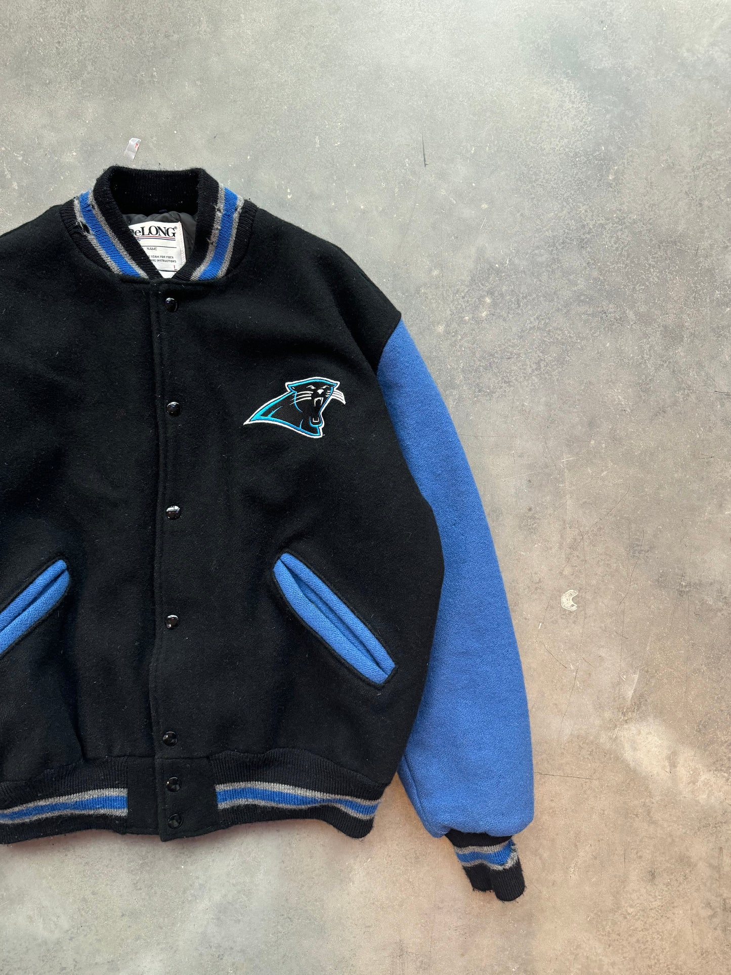 90’s Carolina Panthers Vintage DeLong Wool NFL Varsity Jacket (Large)