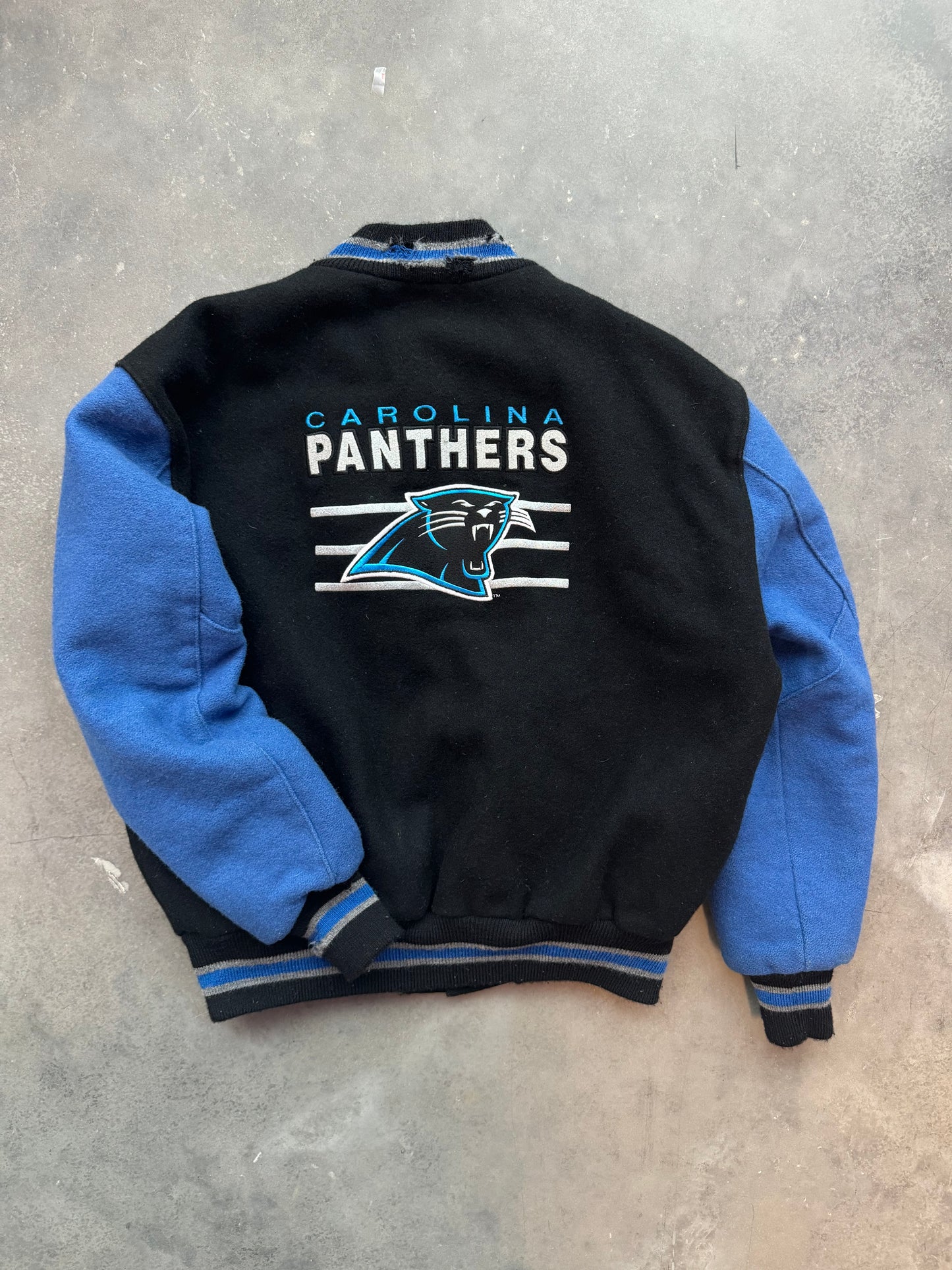 90’s Carolina Panthers Vintage DeLong Wool NFL Varsity Jacket (Large)