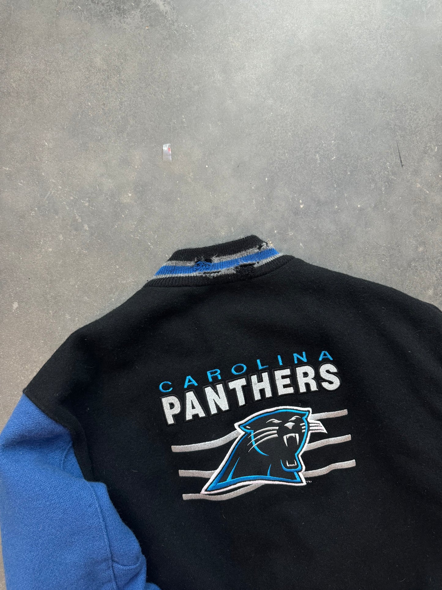 90’s Carolina Panthers Vintage DeLong Wool NFL Varsity Jacket (Large)