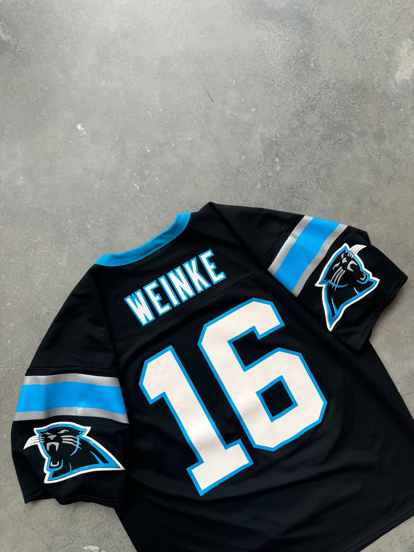 2001 Carolina Panthers Chris Weinke Vintage Black Logo Athletic NFL Jersey (Large)