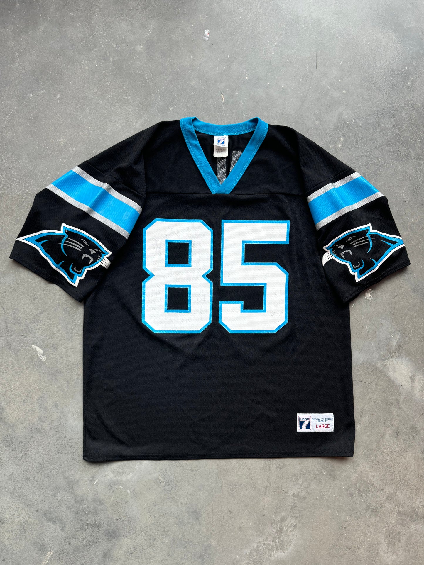 90’s Carolina Panthers Wesley Walls Vintage Logo 7 Black NFL Jersey (Large)