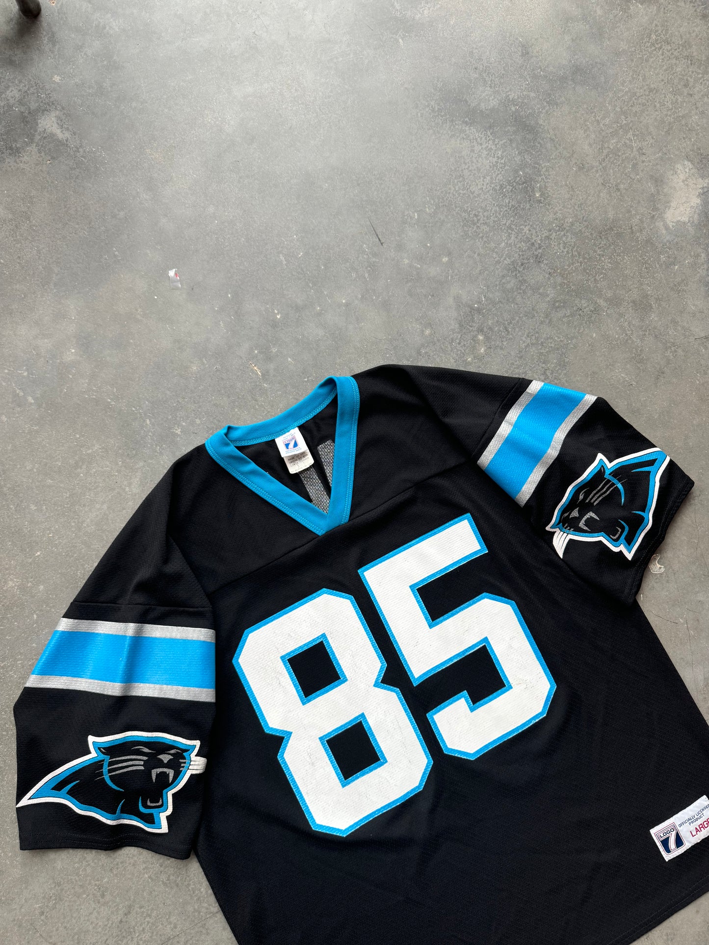 90’s Carolina Panthers Wesley Walls Vintage Logo 7 Black NFL Jersey (Large)