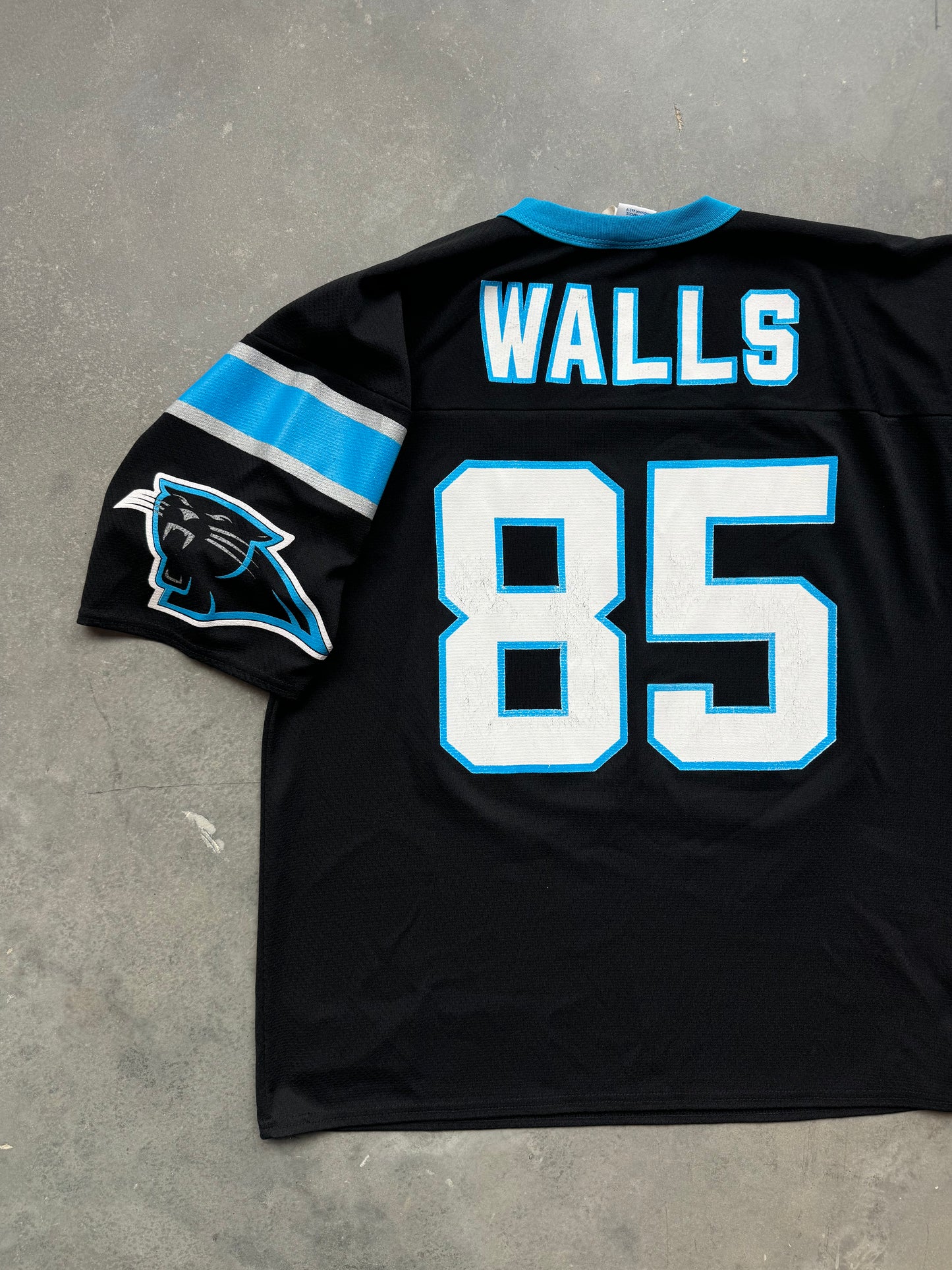 90’s Carolina Panthers Wesley Walls Vintage Logo 7 Black NFL Jersey (Large)