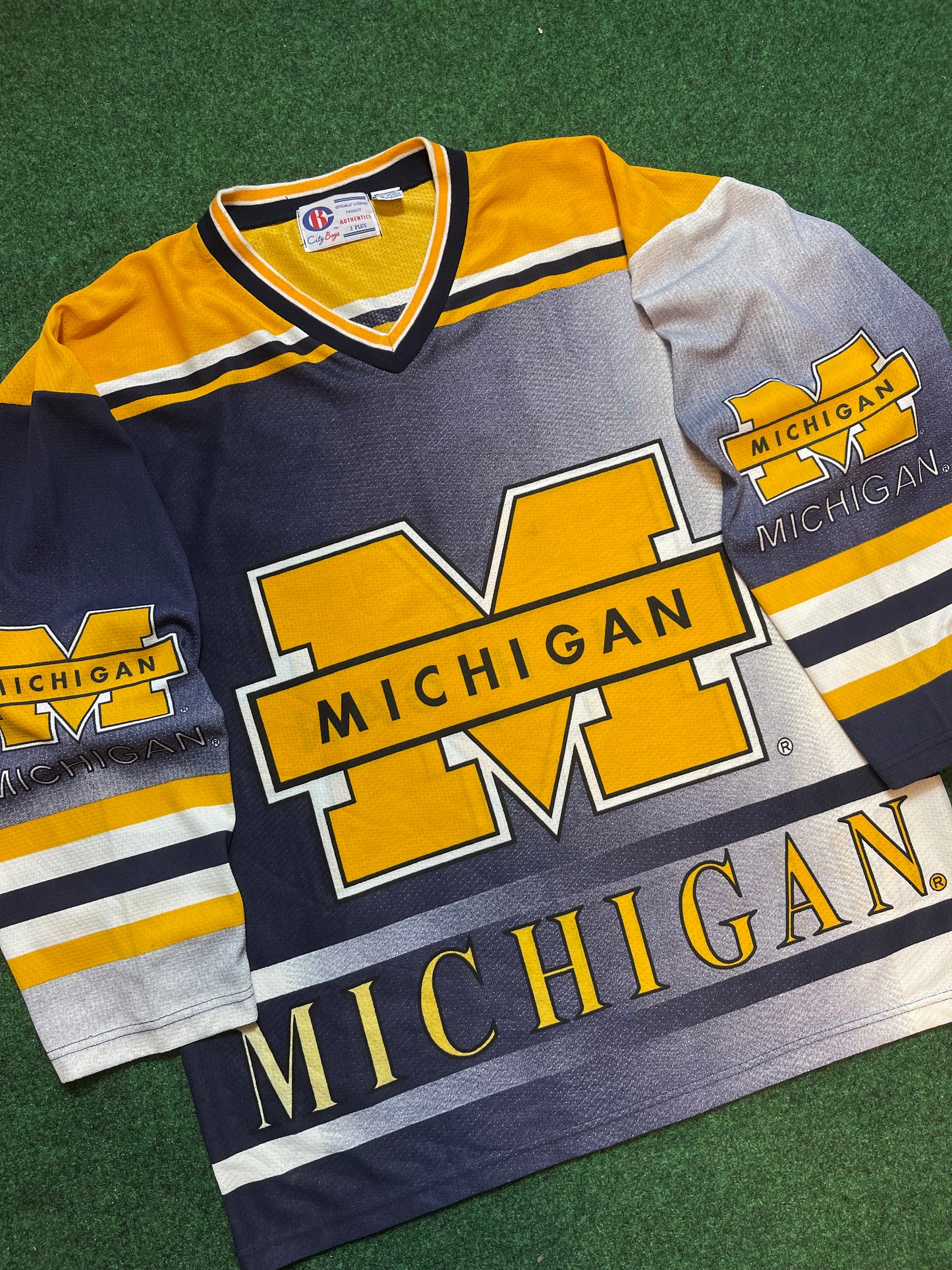 90’s Michigan Wolverines Vintage Big Logo College Hockey Jersey (Tagged Large, Fits XL)