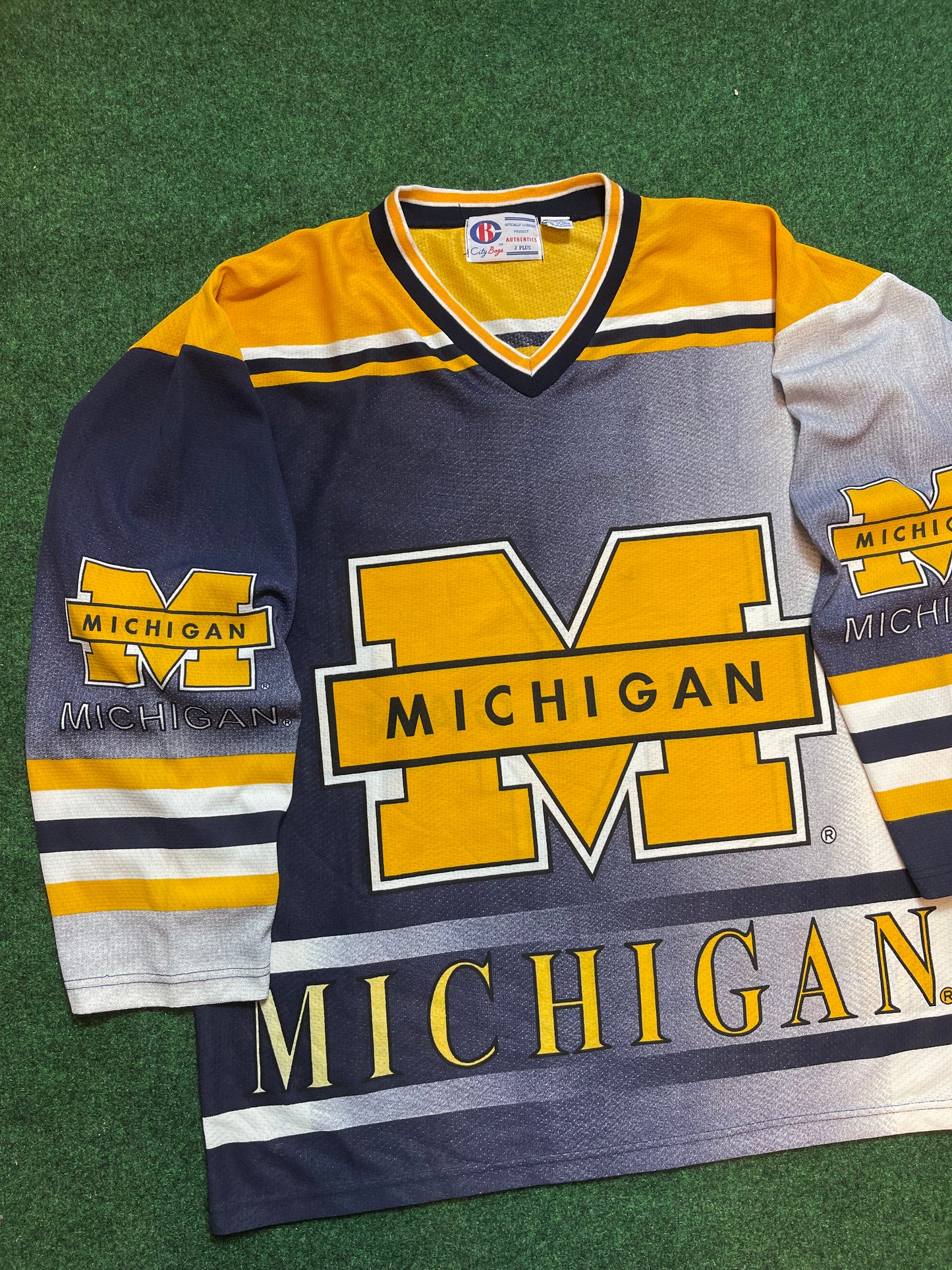 90’s Michigan Wolverines Vintage Big Logo College Hockey Jersey (Tagged Large, Fits XL)