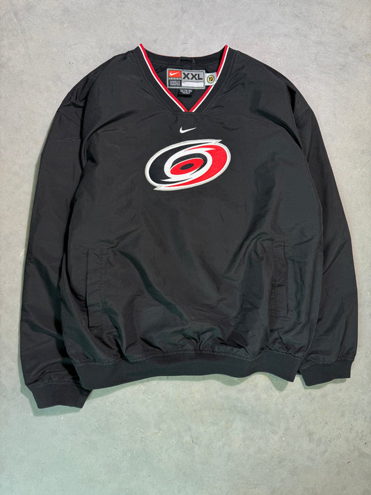 90’s Carolina Hurricanes Vintage Black Nike Mini Swoosh Fully Embroidered NHL Hockey Pullover (XXL)