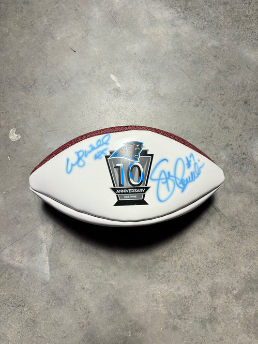 2004 Carolina Panthers 10th Anniversary Logo Signed Wilson Football - Steve Beuerlein & Wesley Walls Signatures