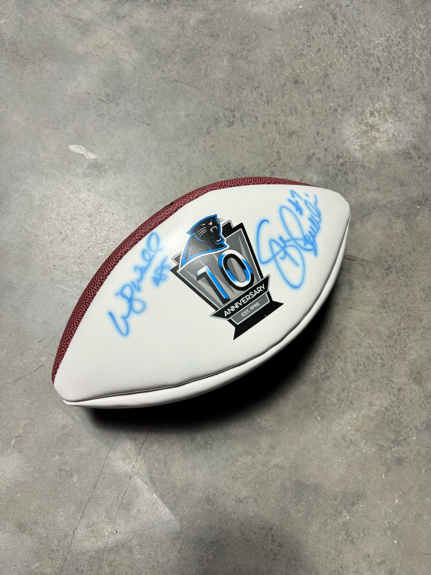 2004 Carolina Panthers 10th Anniversary Logo Signed Wilson Football - Steve Beuerlein & Wesley Walls Signatures