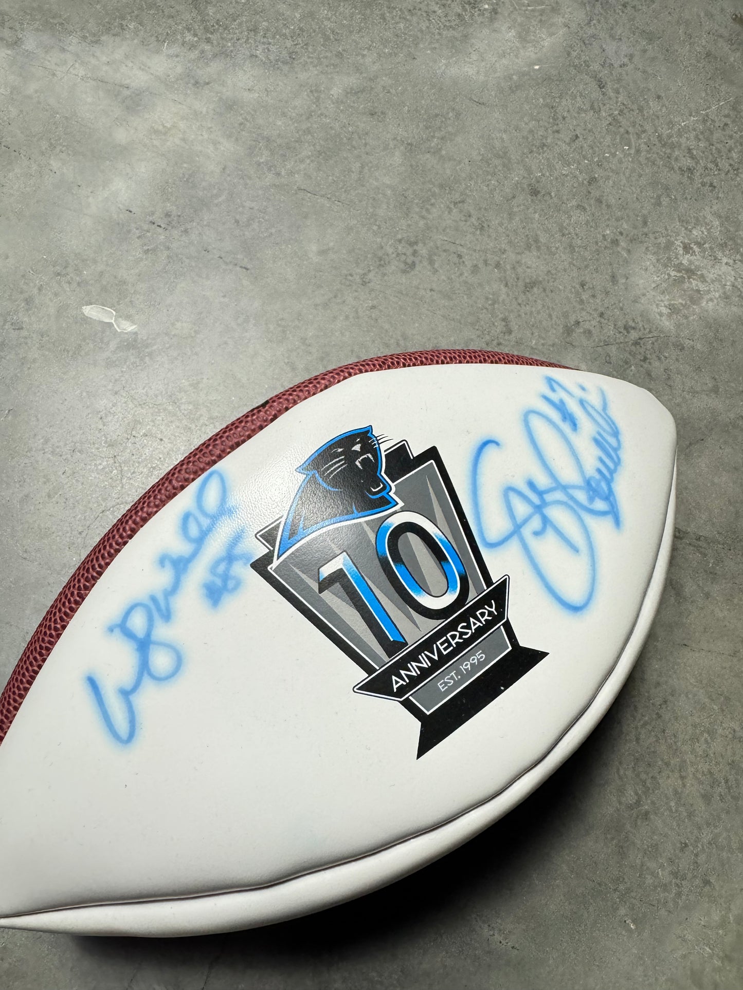 2004 Carolina Panthers 10th Anniversary Logo Signed Wilson Football - Steve Beuerlein & Wesley Walls Signatures