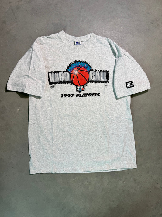 1997 Charlotte Hornets Vintage Heather Grey Starter Hard Ball NBA Playoffs Tee (XL)