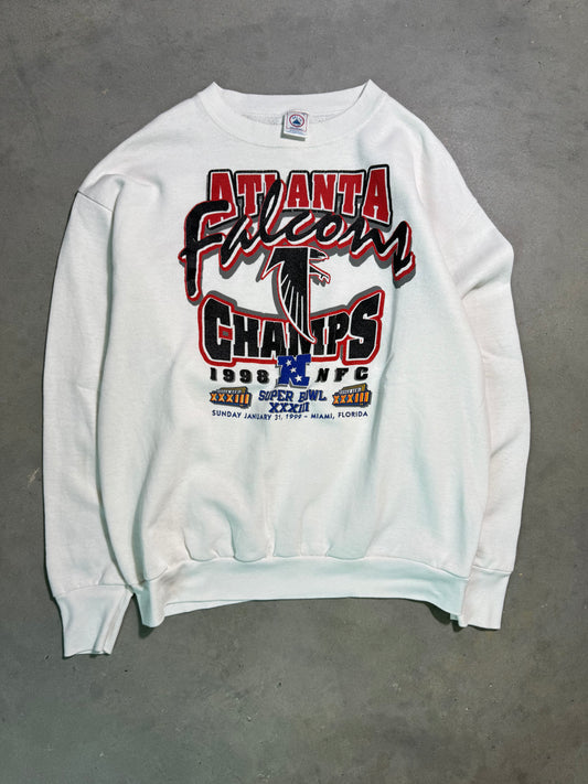 1999 Atlanta Falcons NFC Champions Super Bowl XXXIII Vintage White NFL Crewneck (Large)